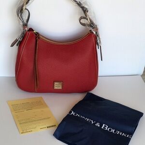 Dooney & Bourke Becket Red Pebbled Leather Riley Hobo Handbag Purse Tan Handle